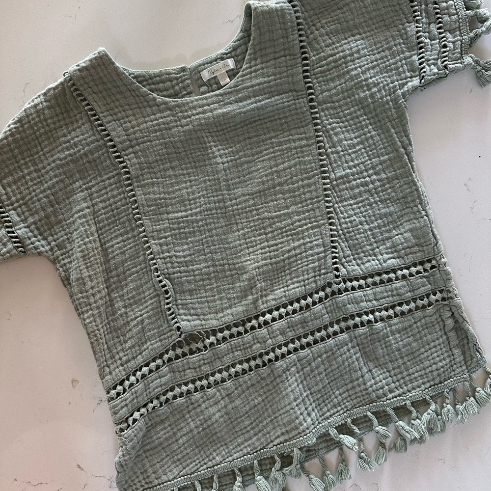 Rylee + Cru Sage Green Tassel Top/Dress, 2–3Y, GUC